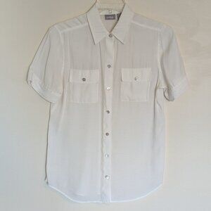 Chico's White Short Sleeve Button Down Blouse Business or Casual | Size One | M